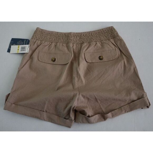 Democracy B8144GMX2 Women's Sz M Tan High Rise Linen Elastic Waist Cuffed Shorts - Picture 2 of 4